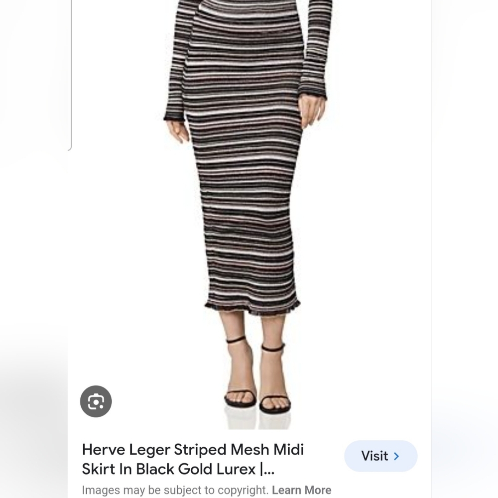 Herve Leger Black and Gold Striped Midi Skirt. Sz S